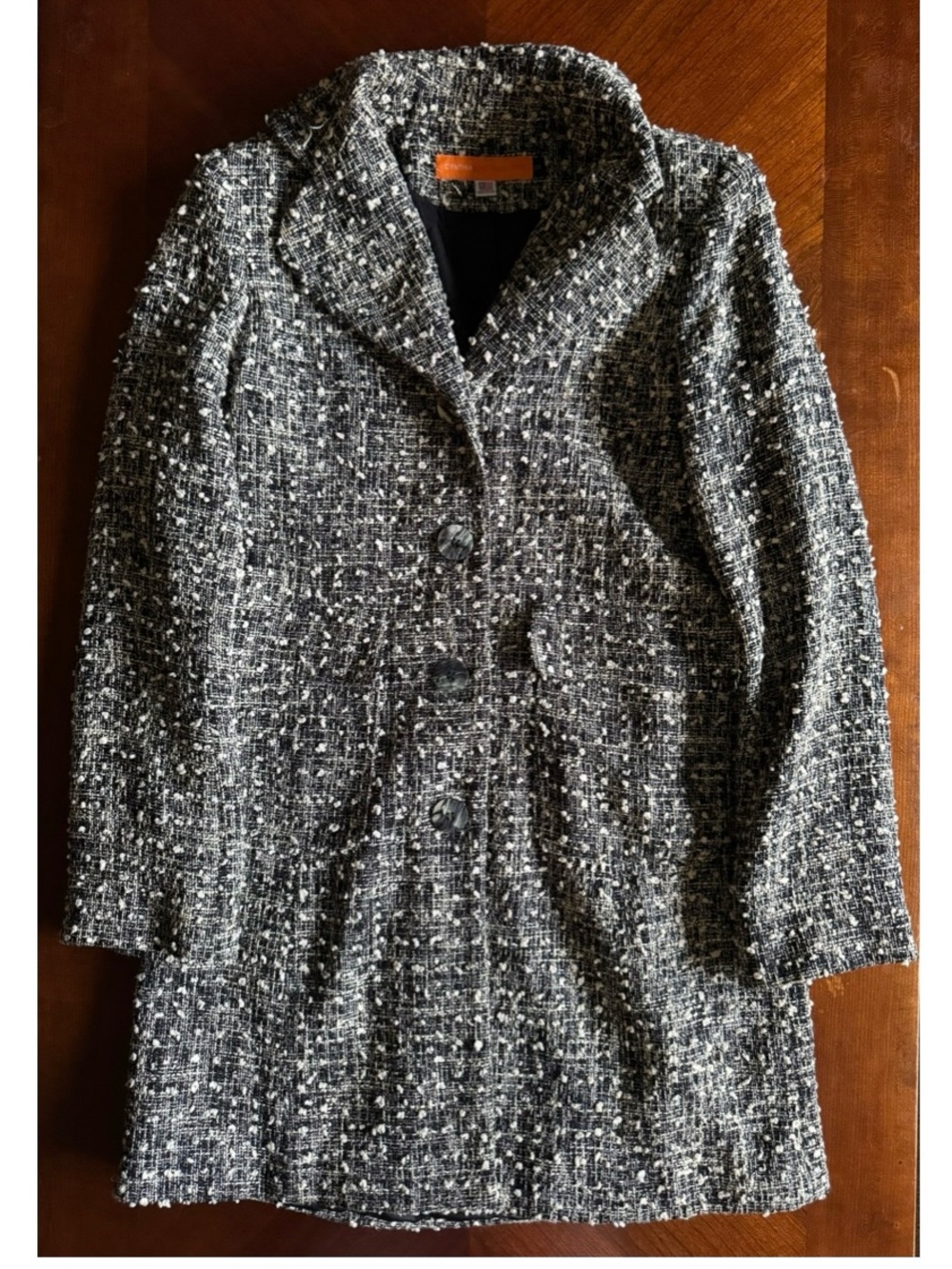 Vintage Cynthia Steffe Black White Nubby Tweed Bouclé Trench Coat Small